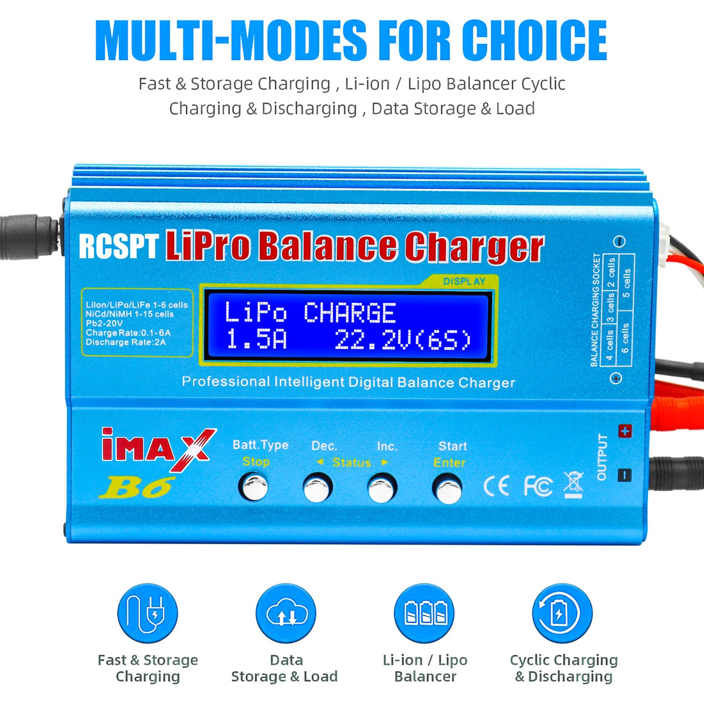 RCSPT B6 Mini Professional Balance Charger/Discharger with Power Supply for 1S-6S LiPo Lilon Life NiCd NiMh Pb RC Battery