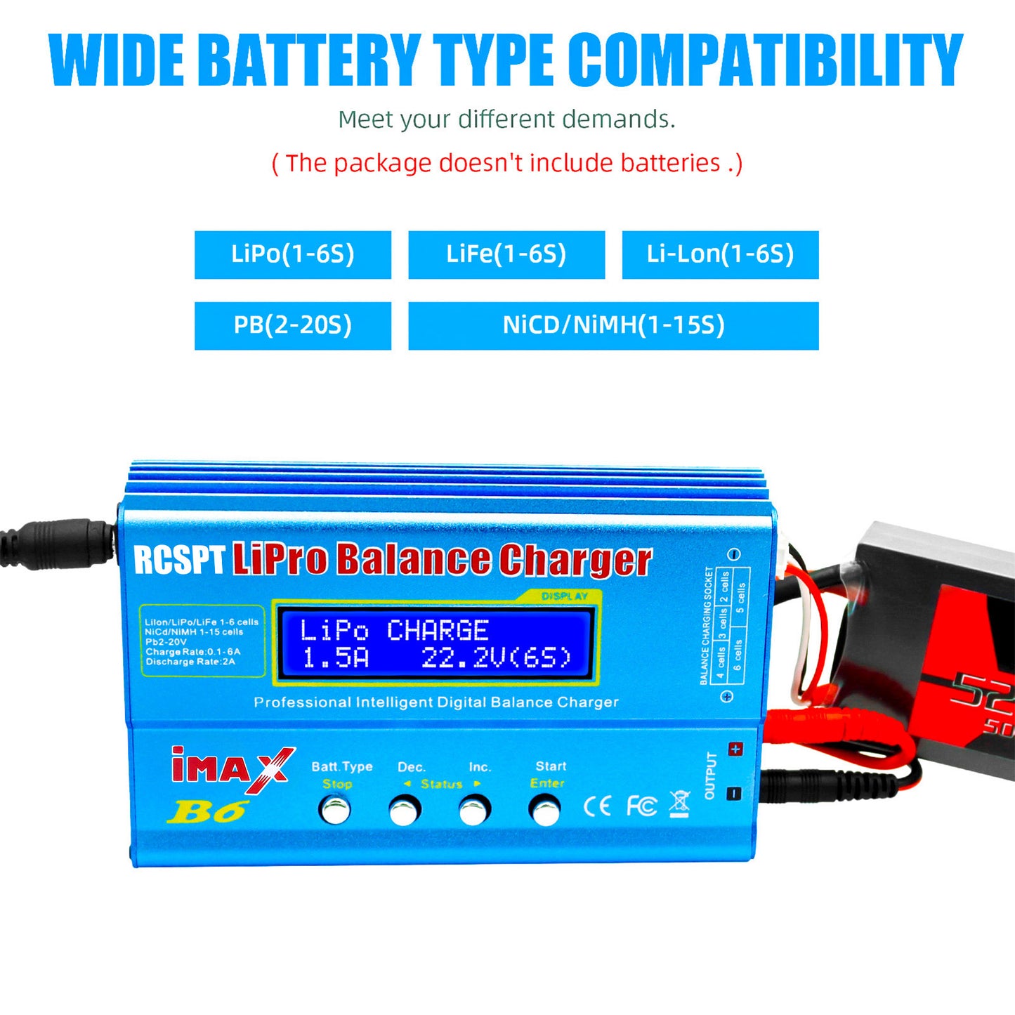 RCSPT B6 Mini Professional Balance Charger/Discharger with Power Supply for 1S-6S LiPo Lilon Life NiCd NiMh Pb RC Battery